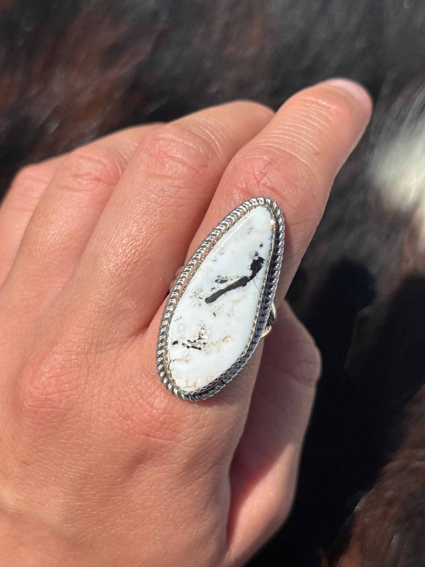 Native American, Hand-Made, White Buffalo & Sterling Silver Ring
