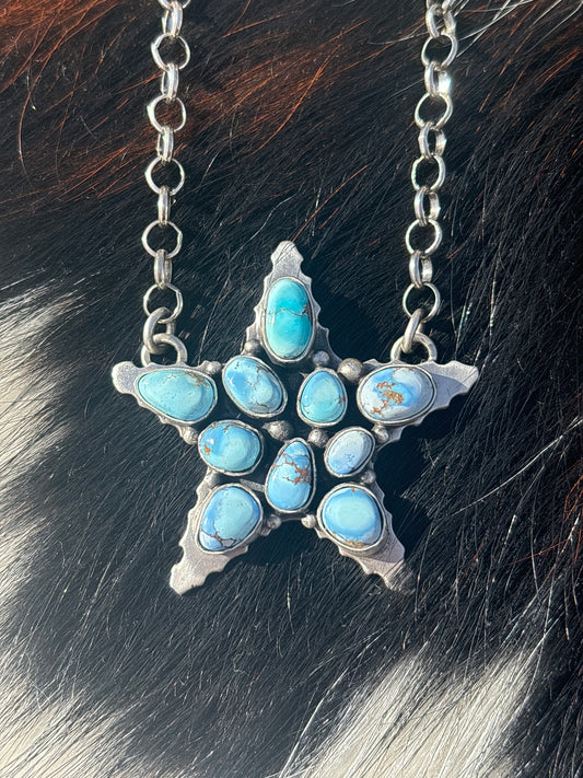 Native American, Hand-Made, Golden Hills & Sterling Silver Star Necklace