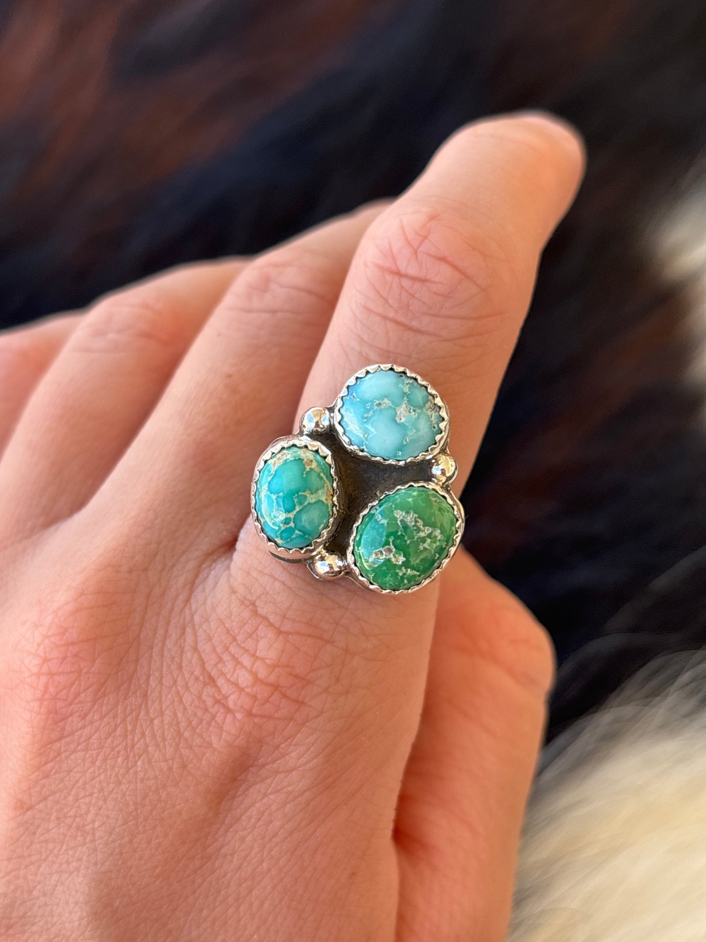 Native American, Hand-Made, Emerald Valley Turquoise & Sterling Silver Ring