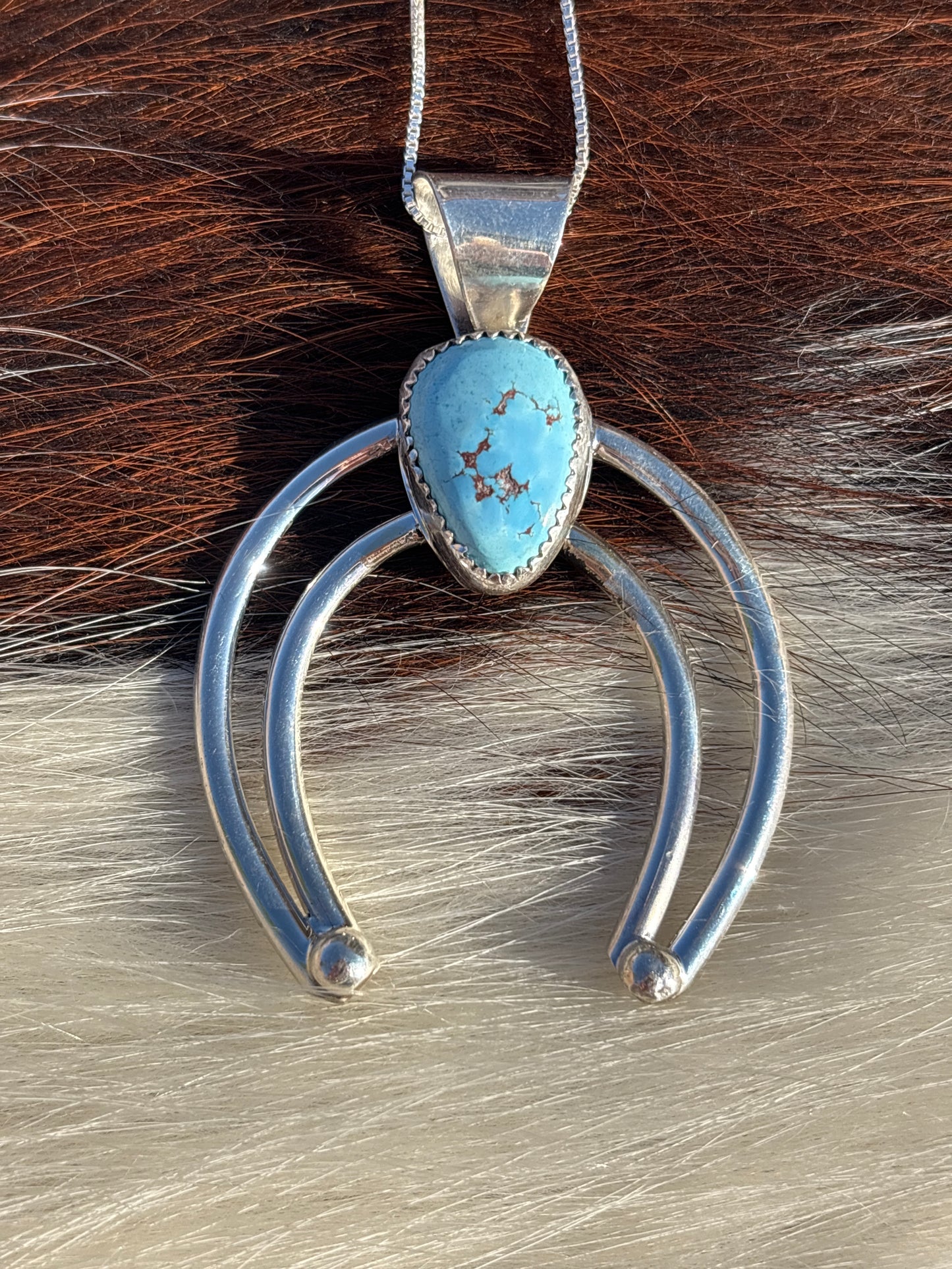 Native American, Hand-Made, Golden Hills Turquoise & Sterling Silver Naja Necklace