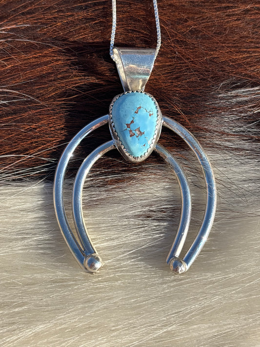 Native American, Hand-Made, Golden Hills Turquoise & Sterling Silver Naja Necklace