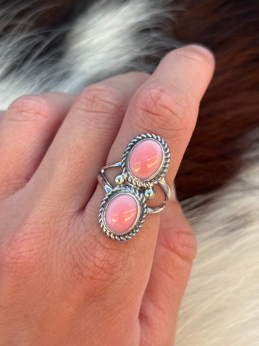 Native American, Hand-Made, Pink Conch & Sterling Silver Ring