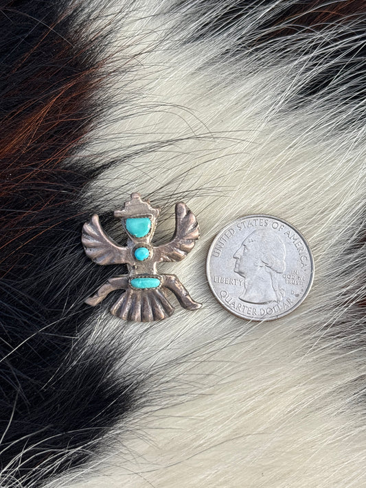 Vintage Native American, Hand-Made, Turquoise & Sterling Silver Brooch