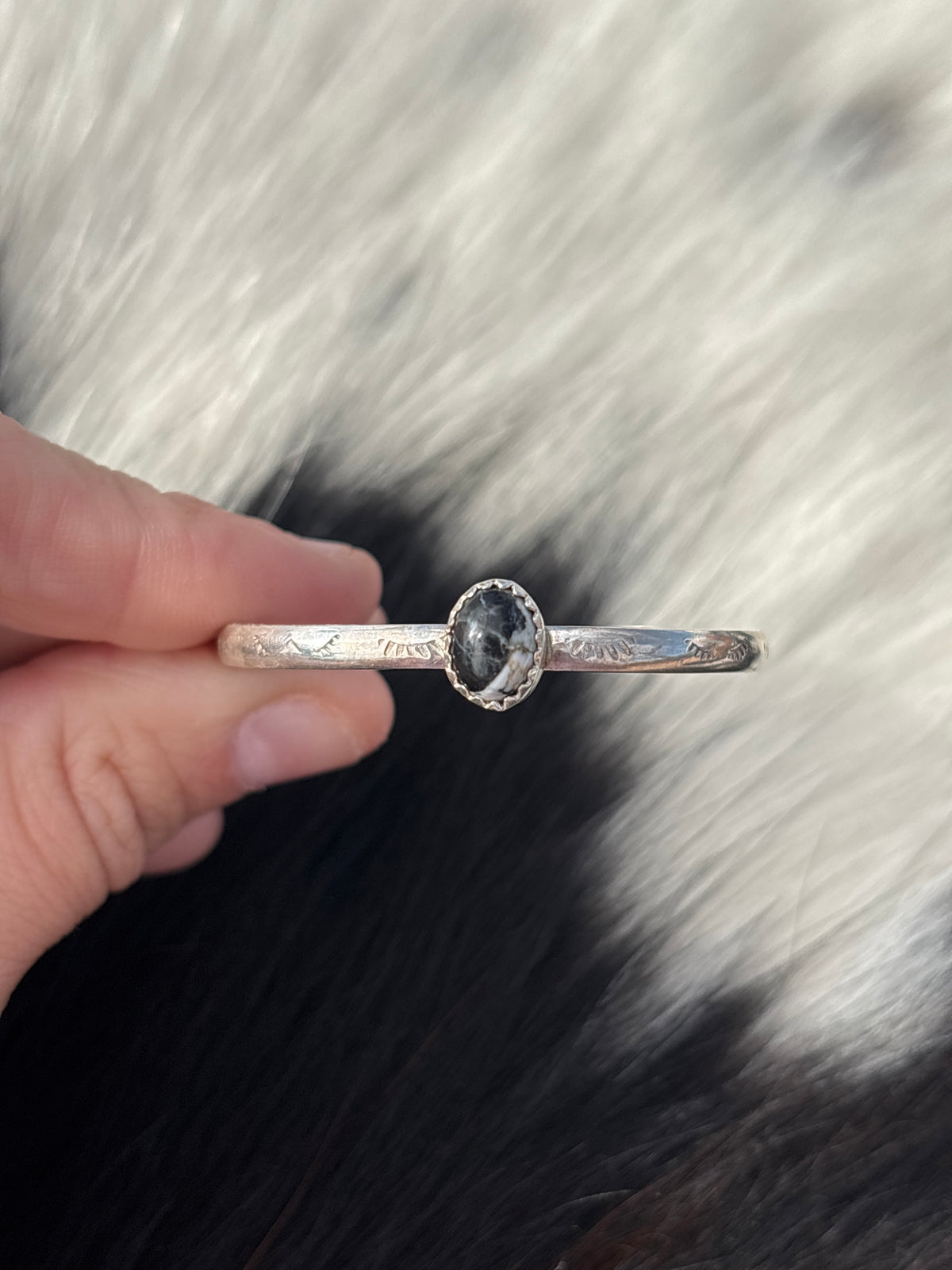 Native American, Handmade, White Buffalo & Sterling Silver Baby/Children’s Cuff