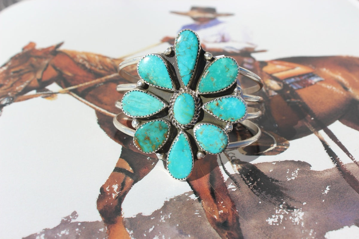 Native American, Handmade, Turquoise & Sterling Silver Cuff