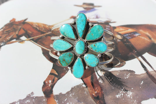 Native American, Handmade, Turquoise & Sterling Silver Cuff