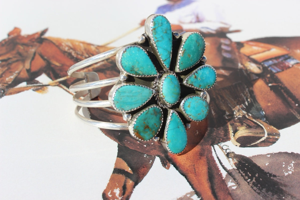 Native American, Handmade, Turquoise & Sterling Silver Cuff