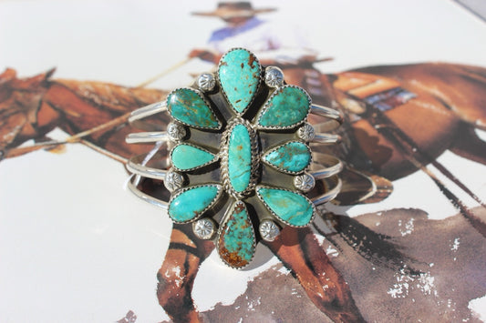 Native American, Handmade, Turquoise & Sterling Silver Cuff
