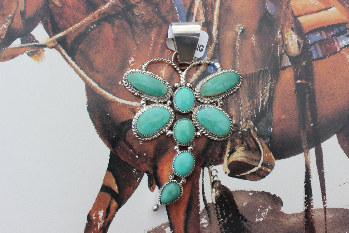 Native American, Hand-Made, Turquoise & Sterling Silver Dragonfly Pendant