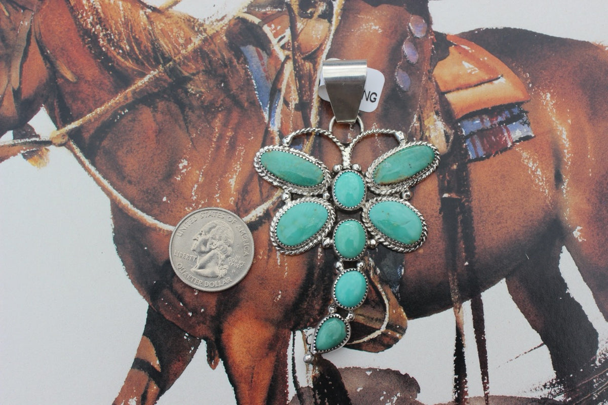 Native American, Hand-Made, Turquoise & Sterling Silver Dragonfly Pendant