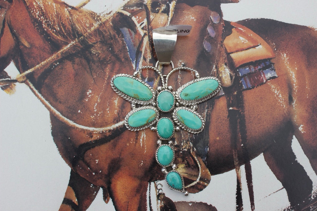 Native American, Hand-Made, Turquoise & Sterling Silver Dragonfly Pendant