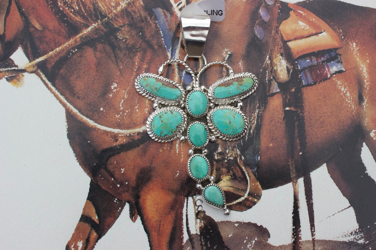 Native American, Hand-Made, Turquoise & Sterling Silver Dragonfly Pendant