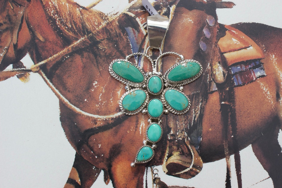 Native American, Hand-Made, Turquoise & Sterling Silver Dragonfly Pendant