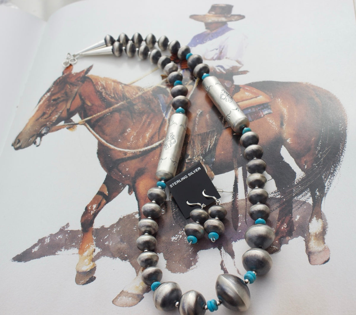Native American, Hand-Made, Navajo Pearl Necklace & Earrings Set
