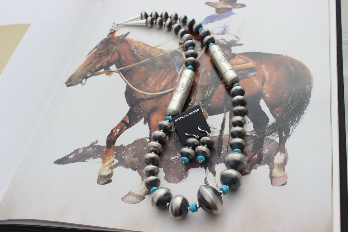 Native American, Hand-Made, Navajo Pearl Necklace & Earrings Set
