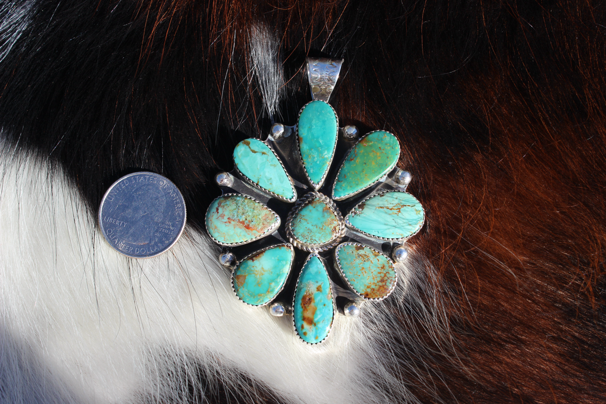 Native American, Hand-Made, Turquoise & Sterling Silver Pendant